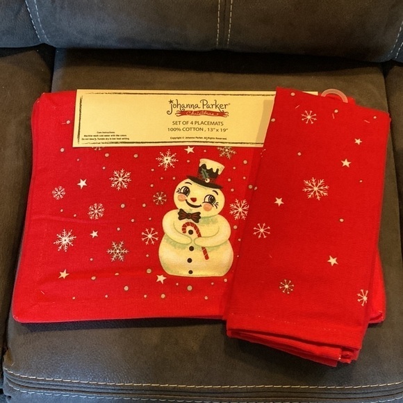 NEW Johanna Parker SNOWMAN PLACEMATS AND KITCHEN TOWELS - Picture 6 of 8